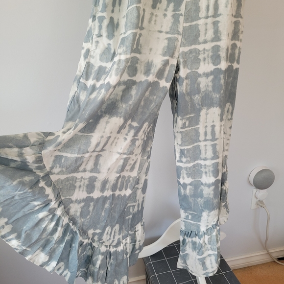 JAPNA Light Blue Tie-Dye Wide Ruffle Leg Jumpsuit - Picture 8 of 13